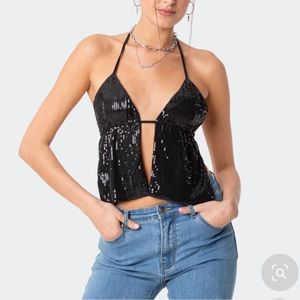 edikted black top. estelle open back sequin top